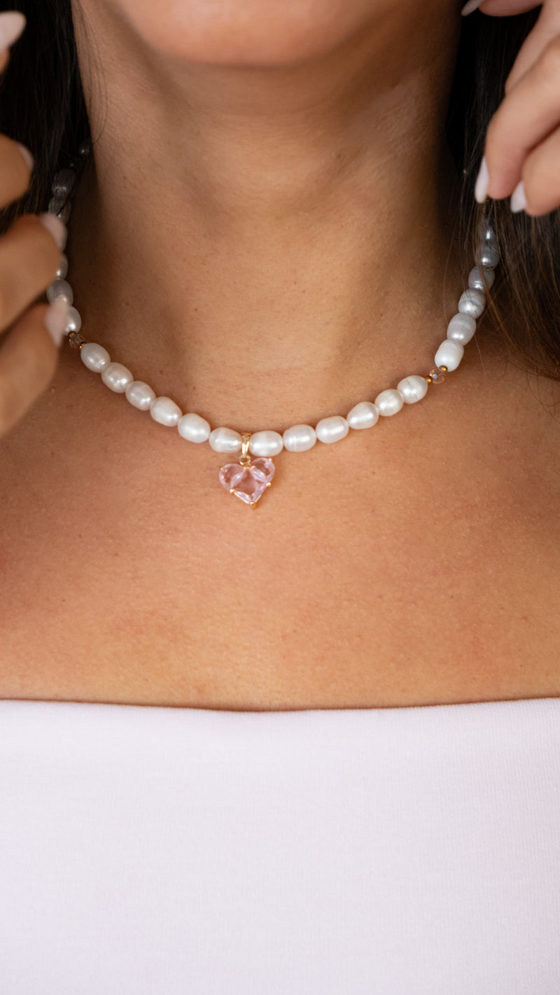 Collar corazón rosado
