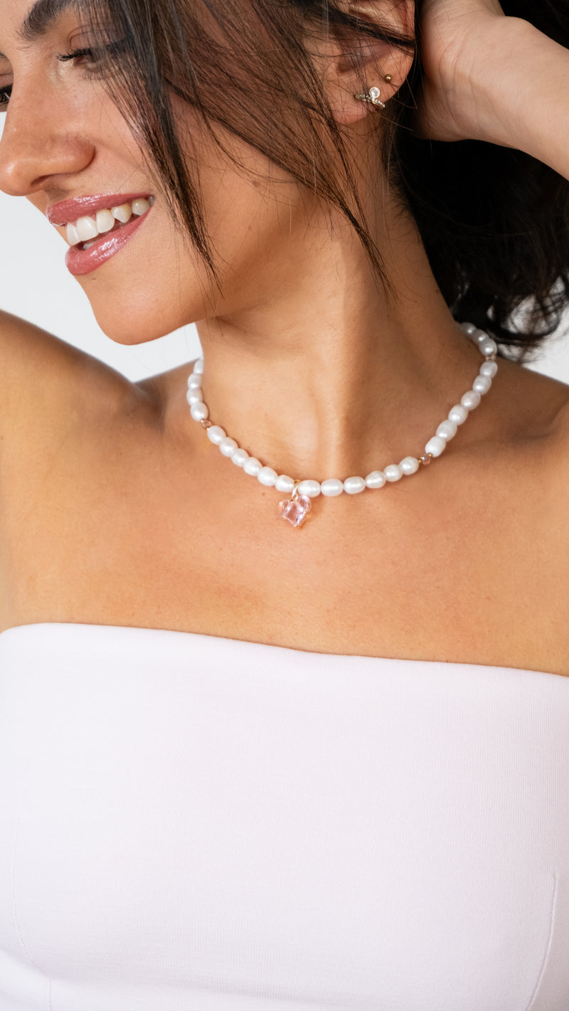 Collar corazón rosado