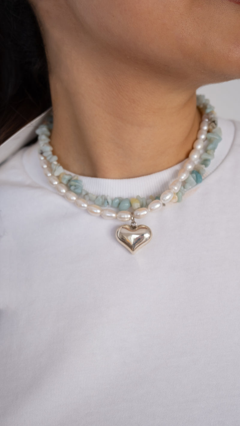 Collar Amazonita Silver Heart