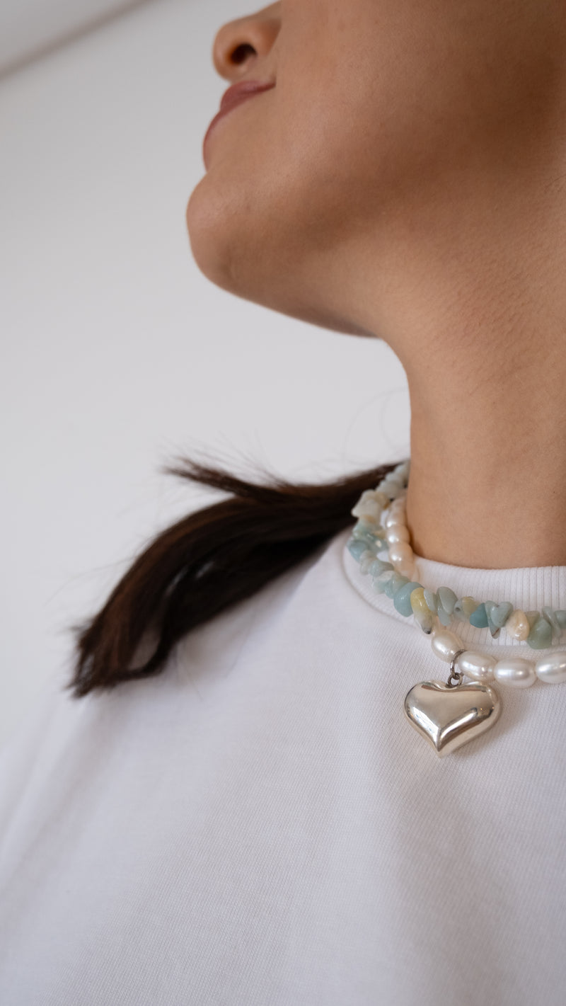 Collar Amazonita Silver Heart