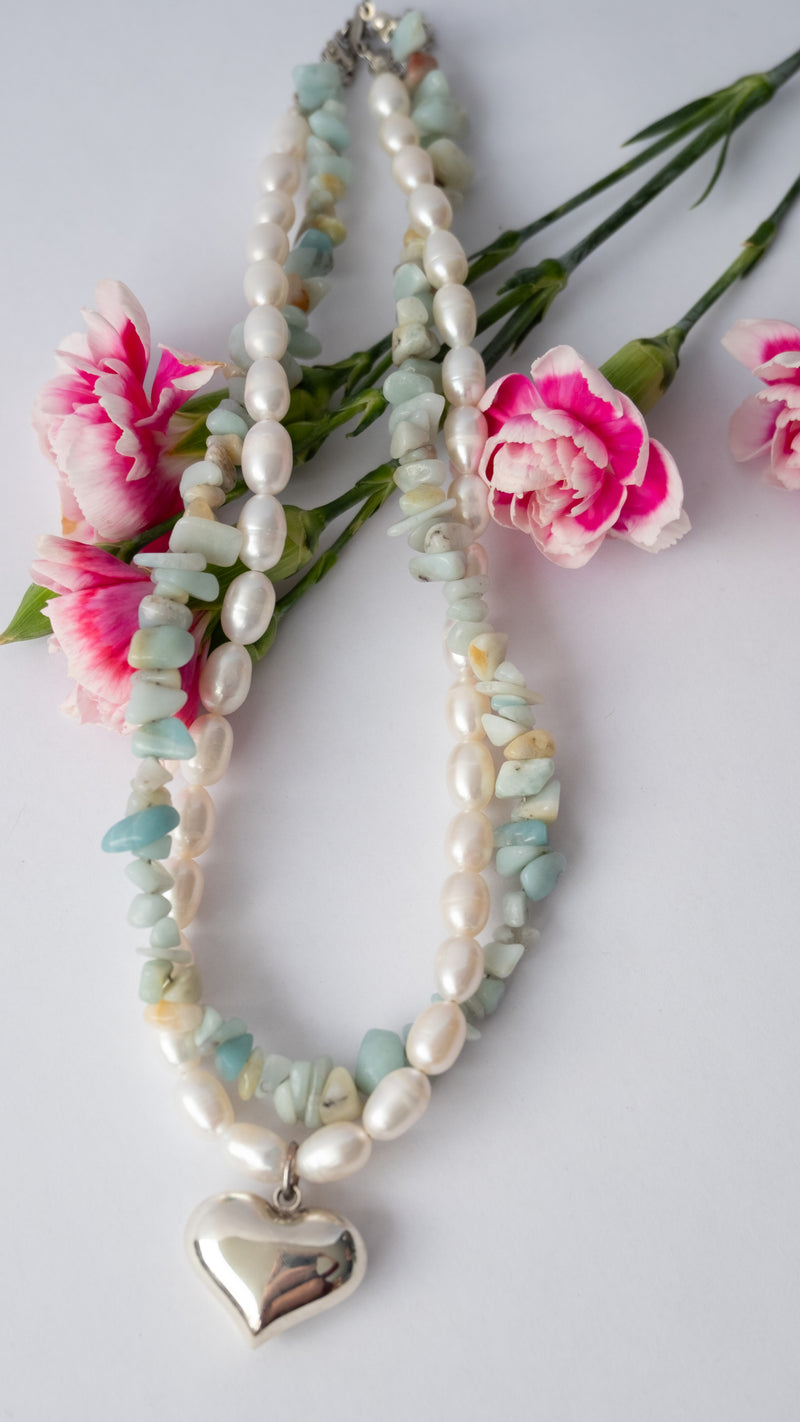 Collar Amazonita Silver Heart