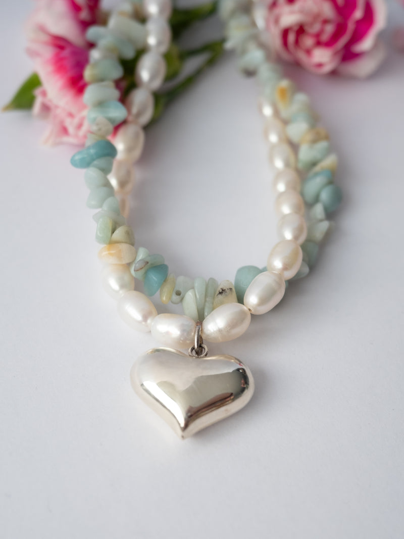 Collar Amazonita Silver Heart