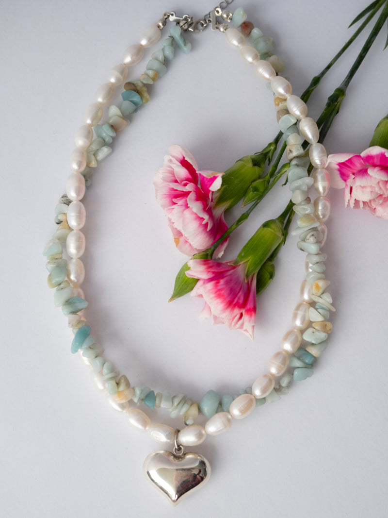 Collar Amazonita Silver Heart