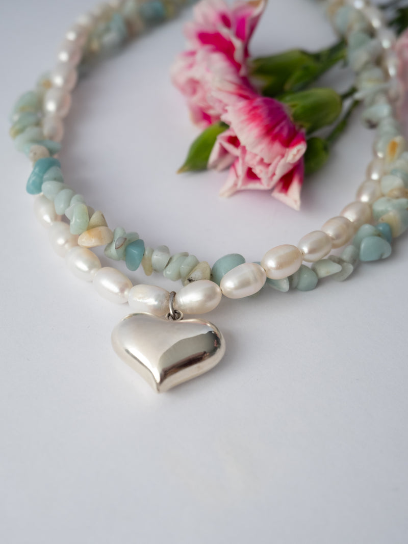 Collar Amazonita Silver Heart