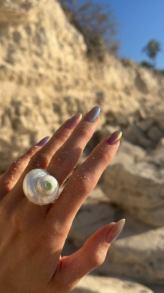 Anillo con concha natural y perla